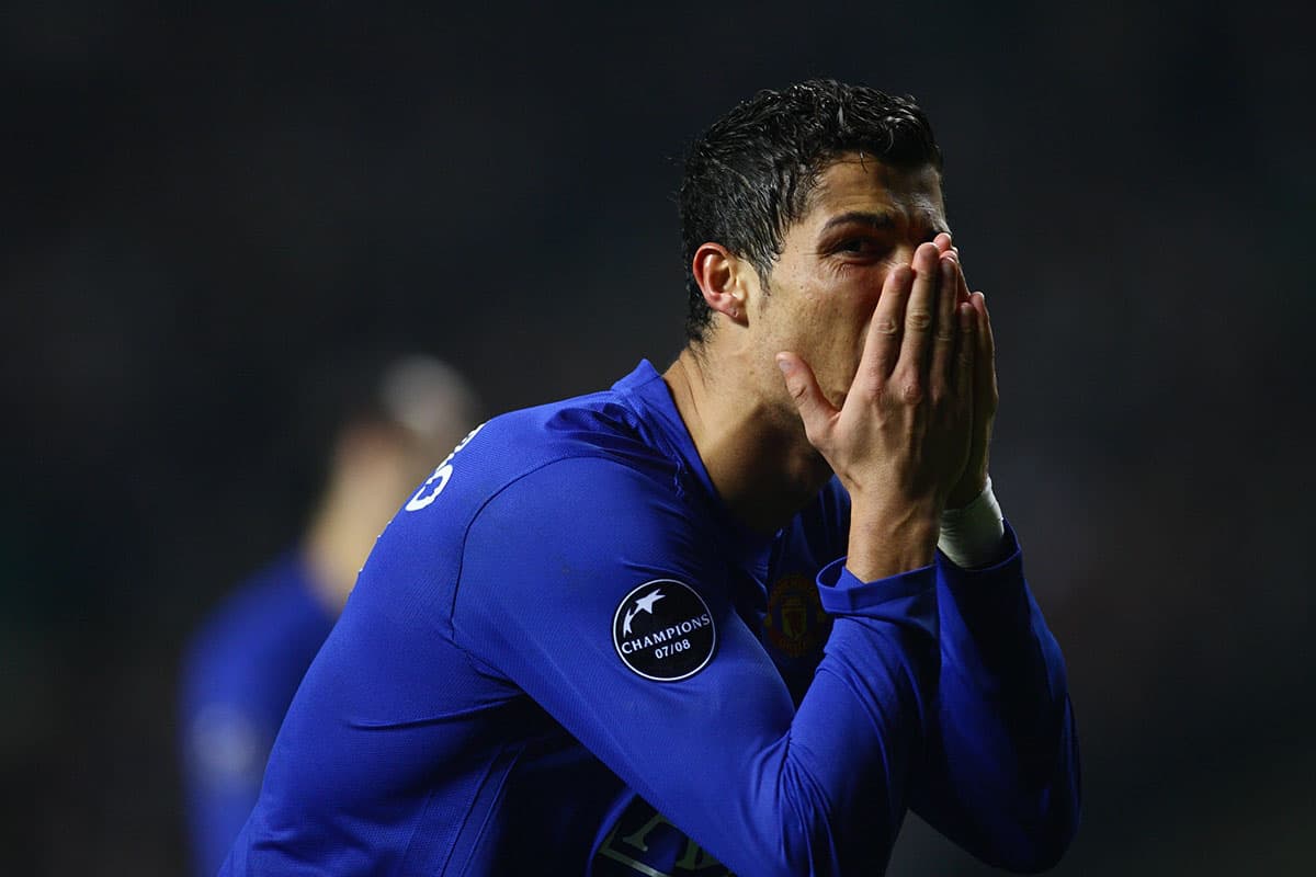 Cristiano Ronaldo playing for Manchester United in the UEFA Champions League