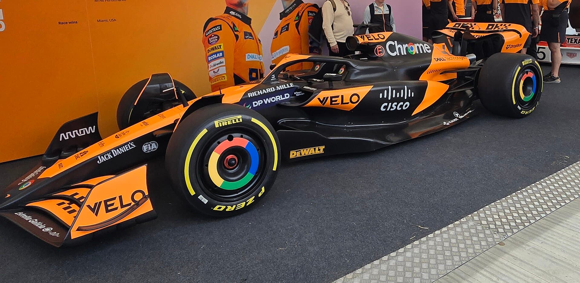 Lando Norris McLaren MCL38 Formula 1 car on display in 2024