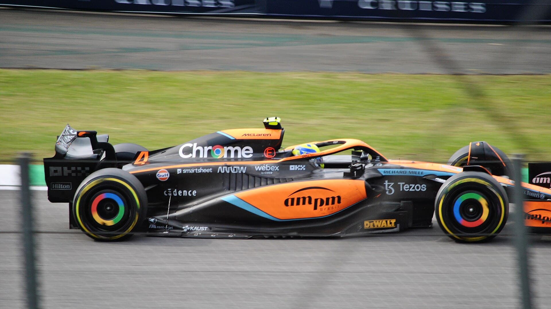 Lando Norris driving a McLaren Formula 1 car at the 2022 Sao Paulo Grand Prix