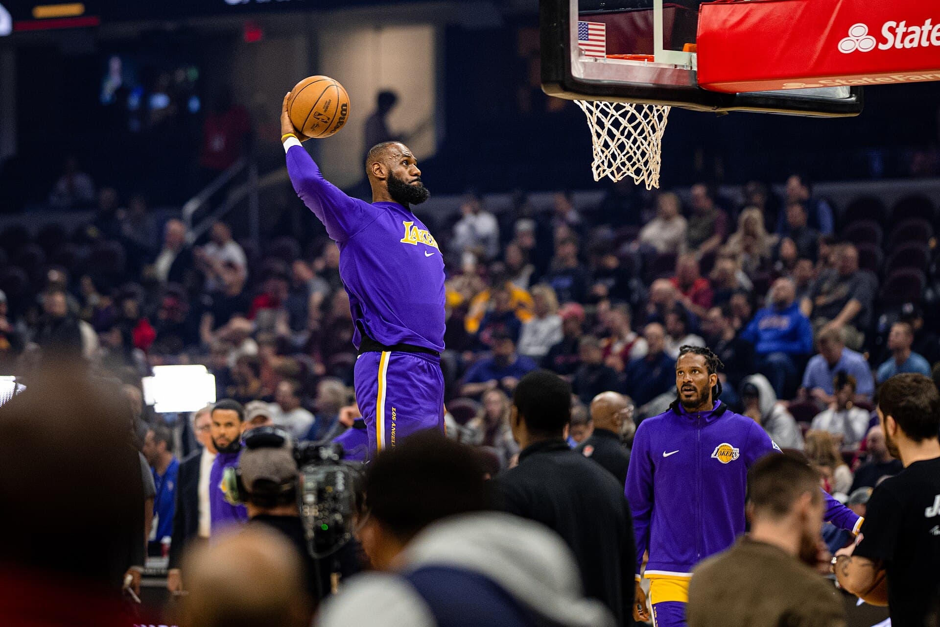 LeBron James in a Los Angeles Lakers warmup before a game