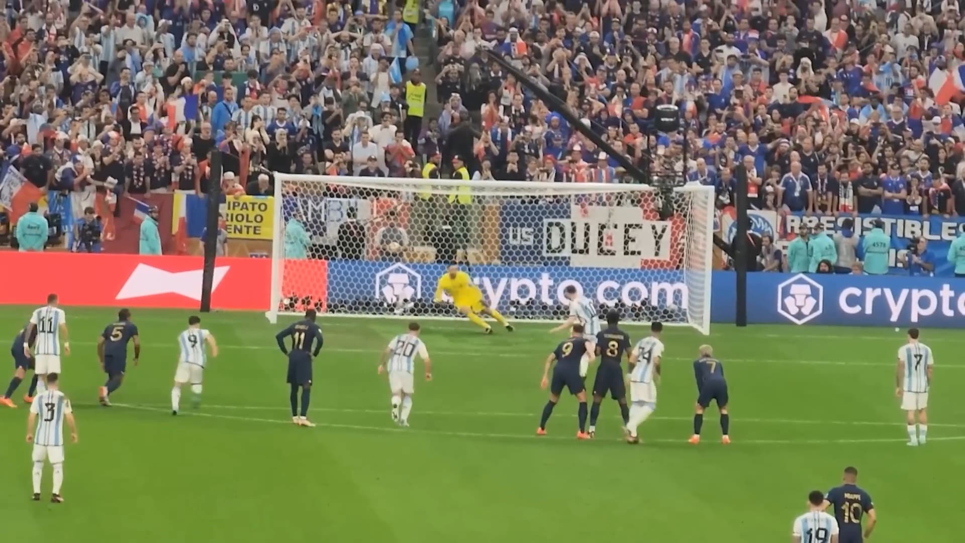 Lionel Messi taking a penalty for Argentina in the 2022 FIFA World Cup final