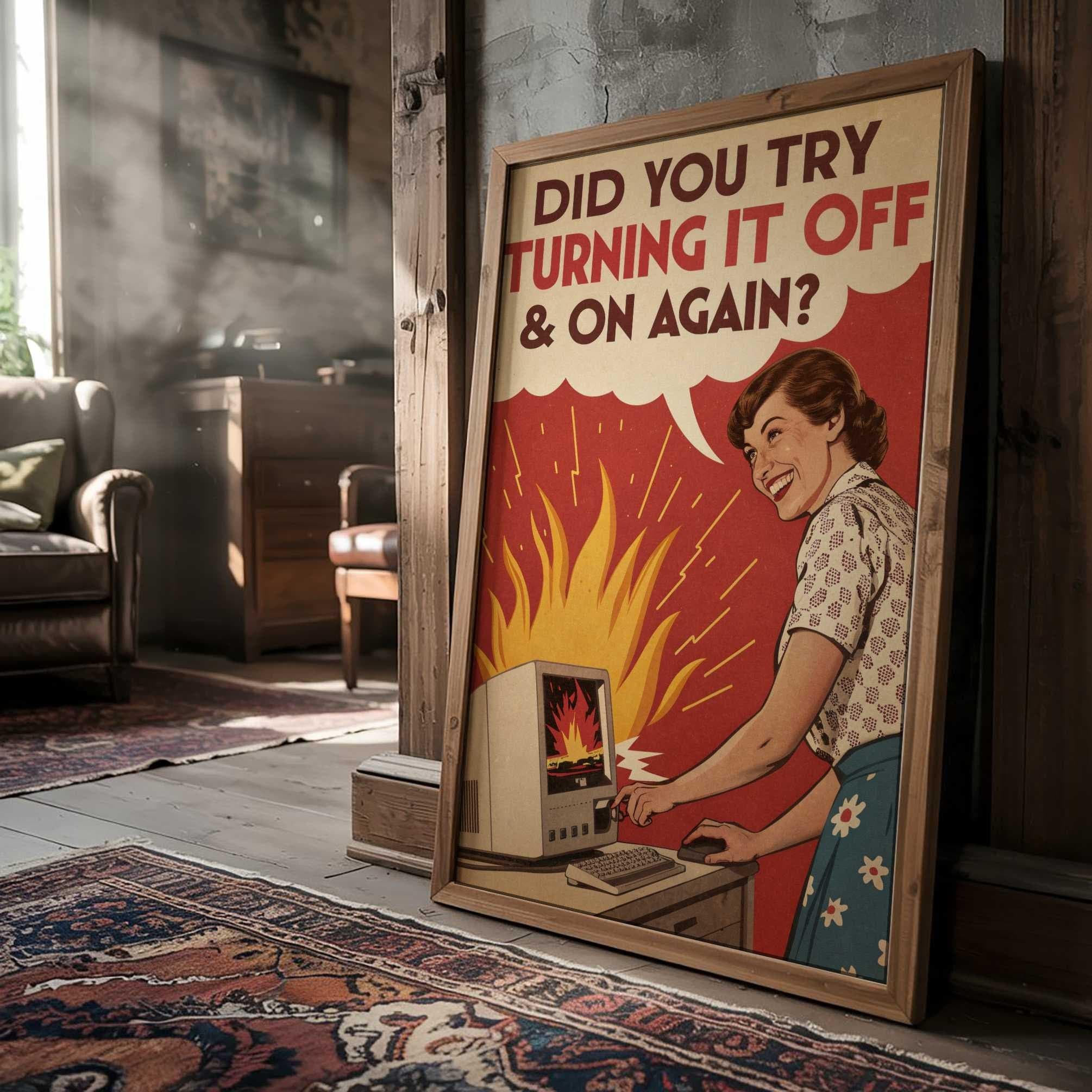 Funny Retro Computer Poster | 1950's IT Humor Wall Art | Tech Office Decor