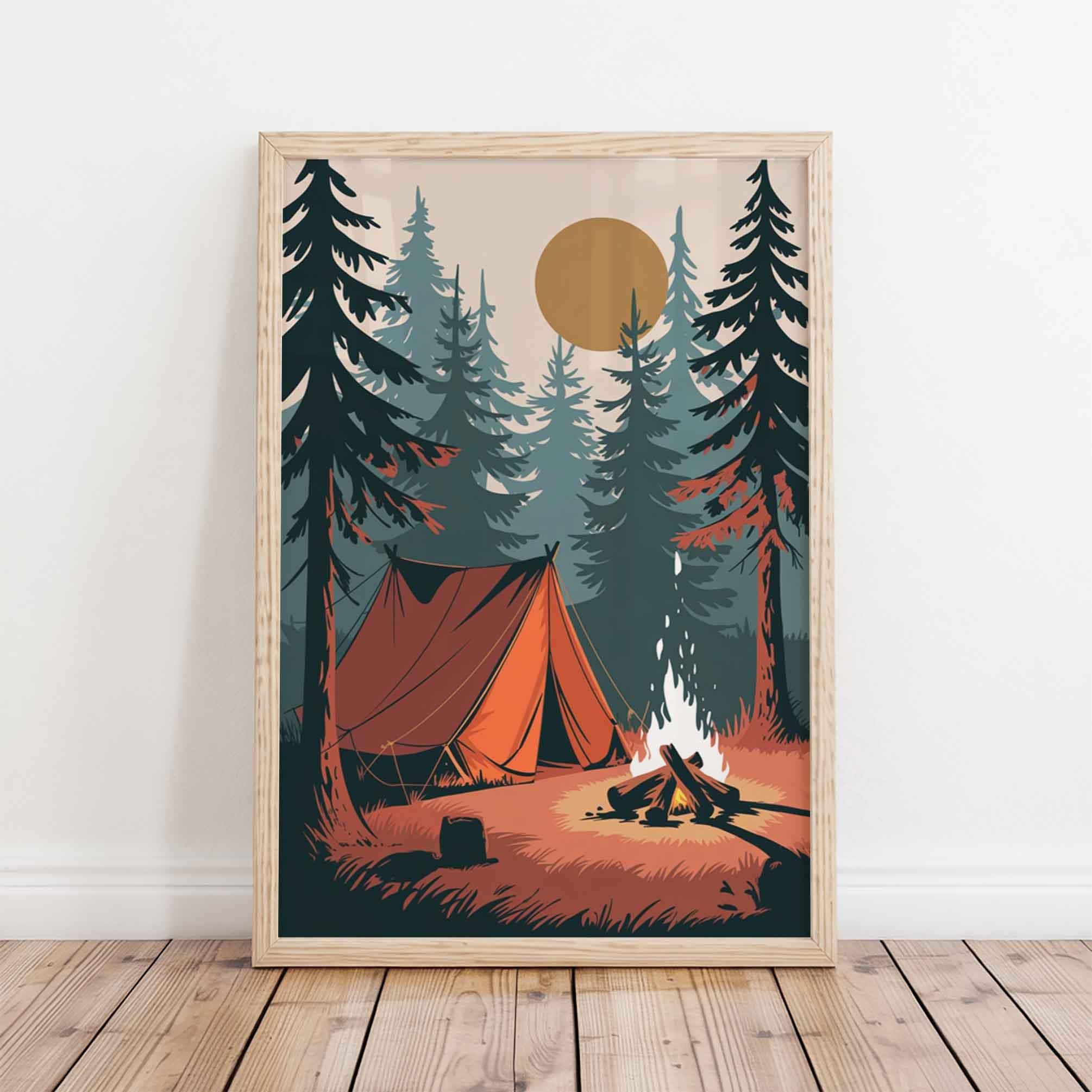 Vintage Camping Poster Print: Forest Canvas Wall Art for Living Room