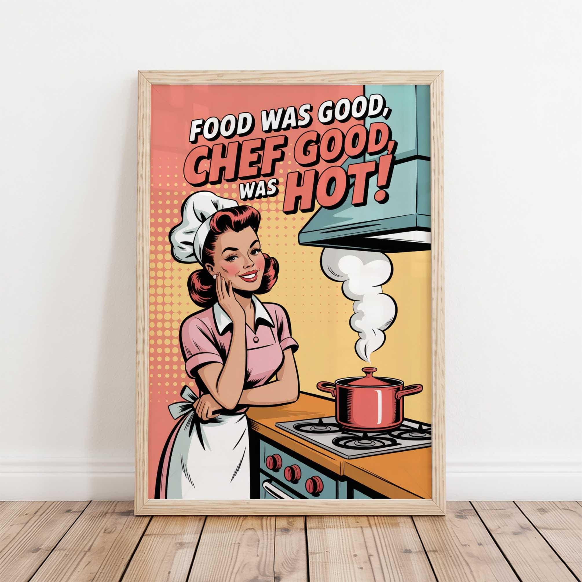 Hot Chef Kitchen Wall Art | Retro Pop Art Poster Funny Cooking Decor