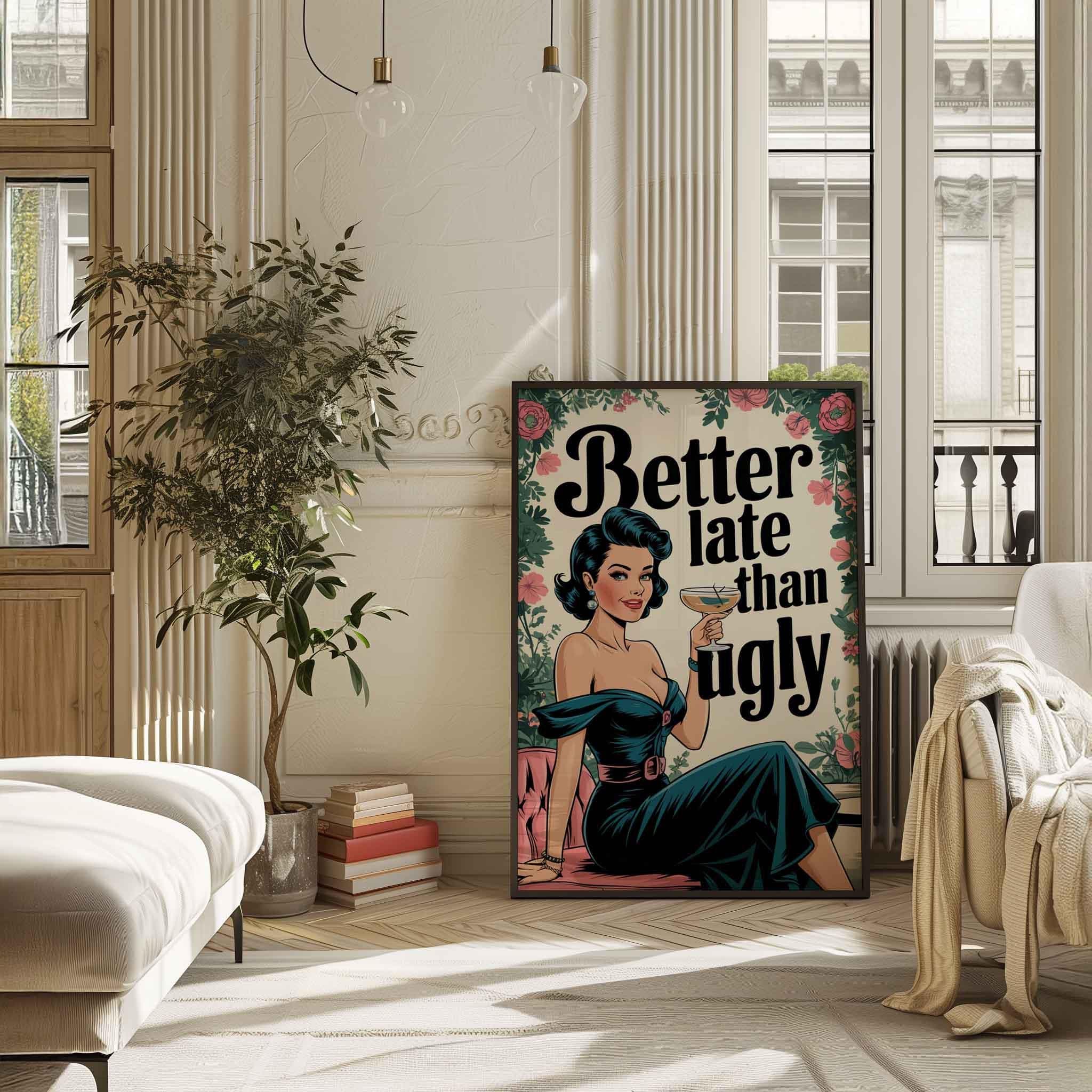 Retro Pin-Up Girl Bathroom Art: Better Late Than Ugly Canvas Print