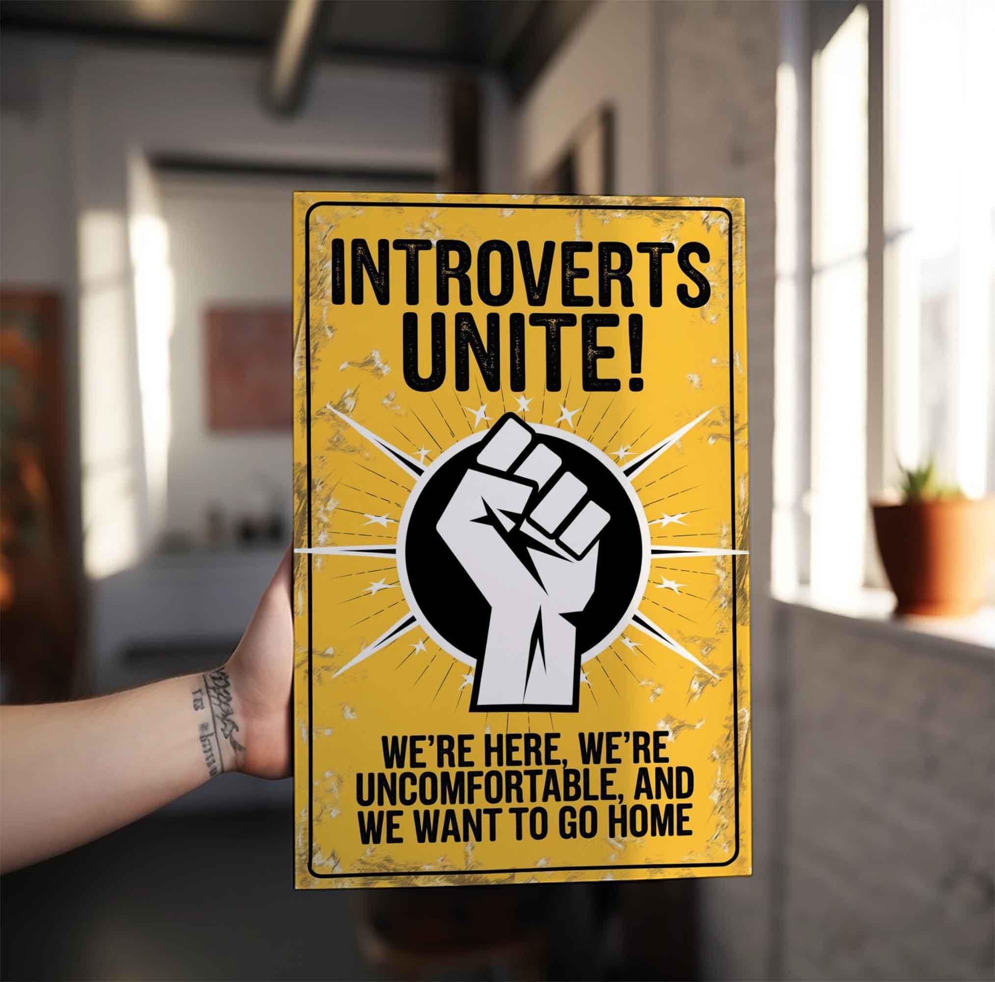 Introverts Unite! Introverts Funny Protest Poster Print, Humorous Wall Art