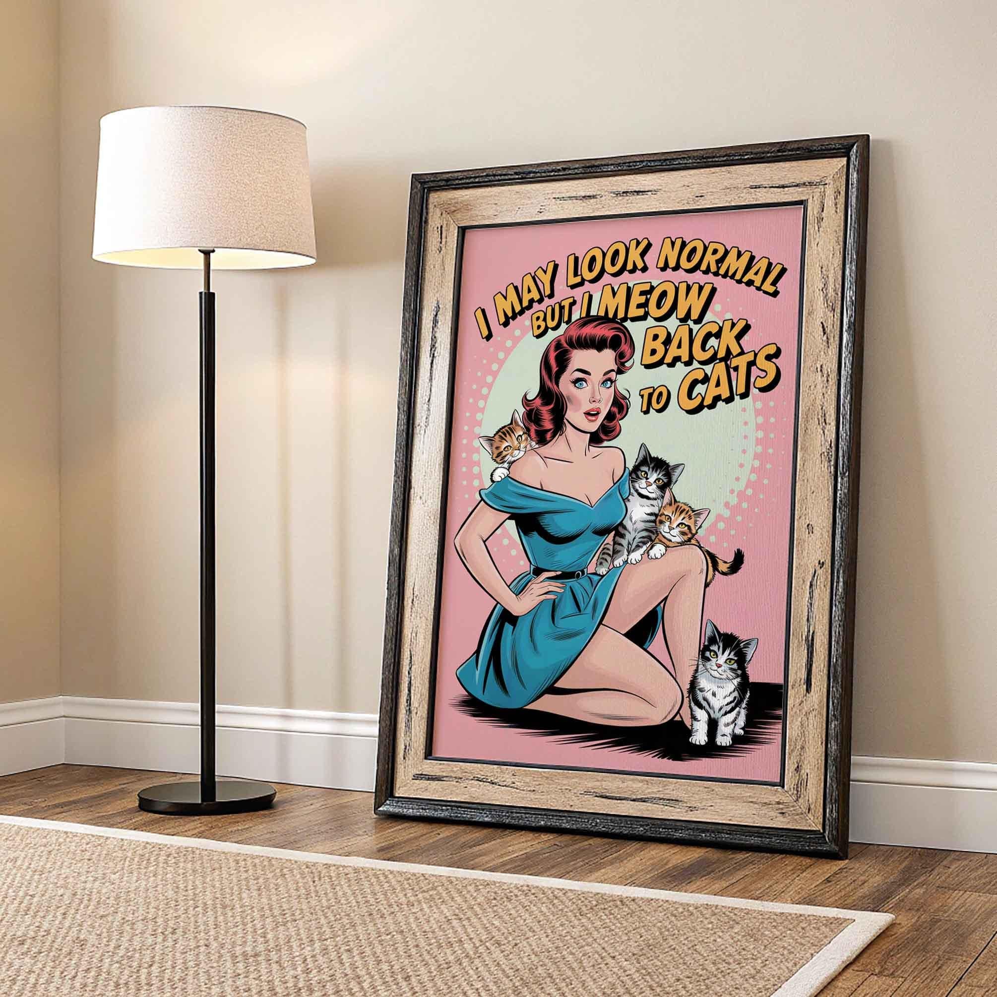 Funny Cat Retro Pop Art Print: Quirky Cat Lover Home Decor