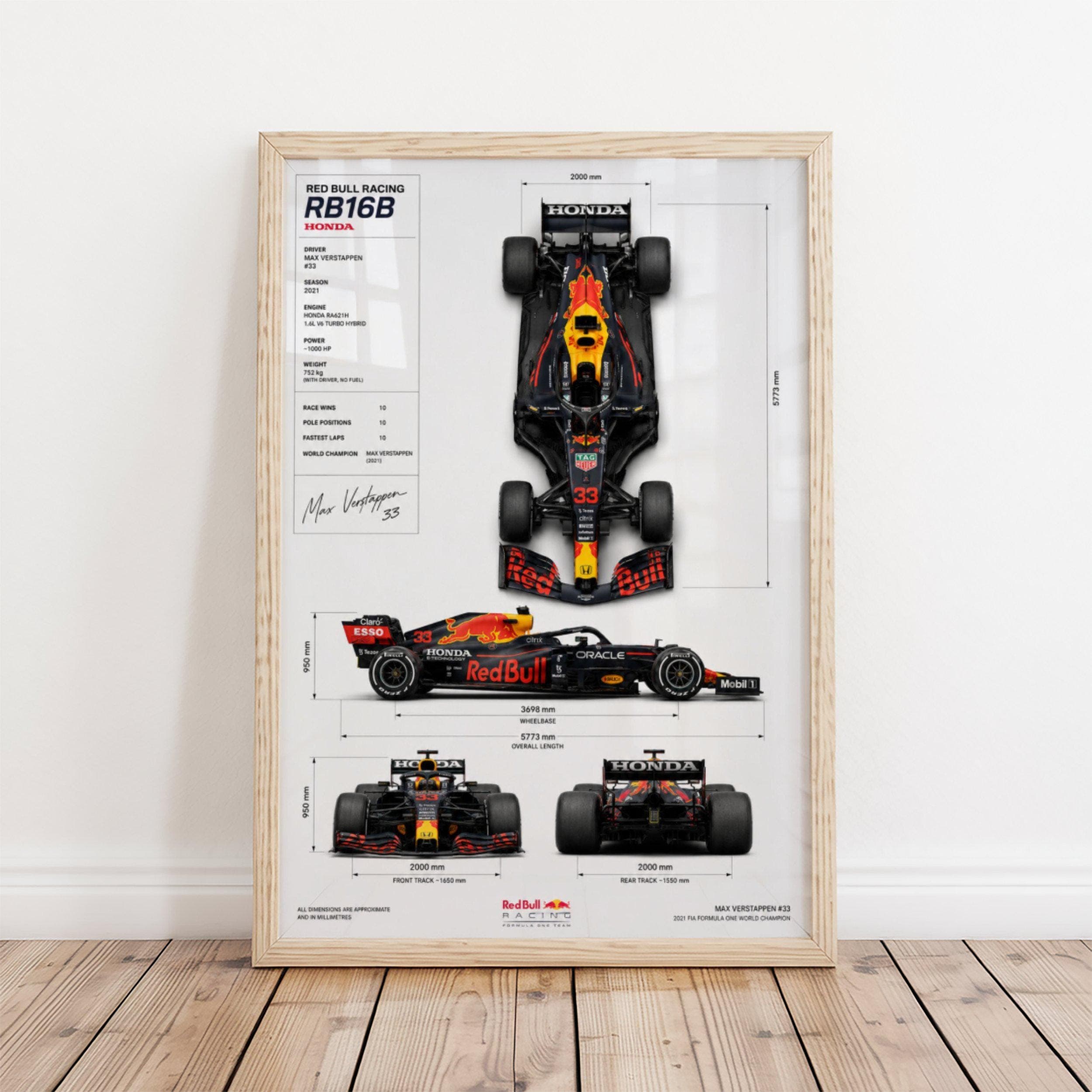 Red Bull Racing RB16B Blueprint Poster, Technical Drawing Print, Formula 1 Car