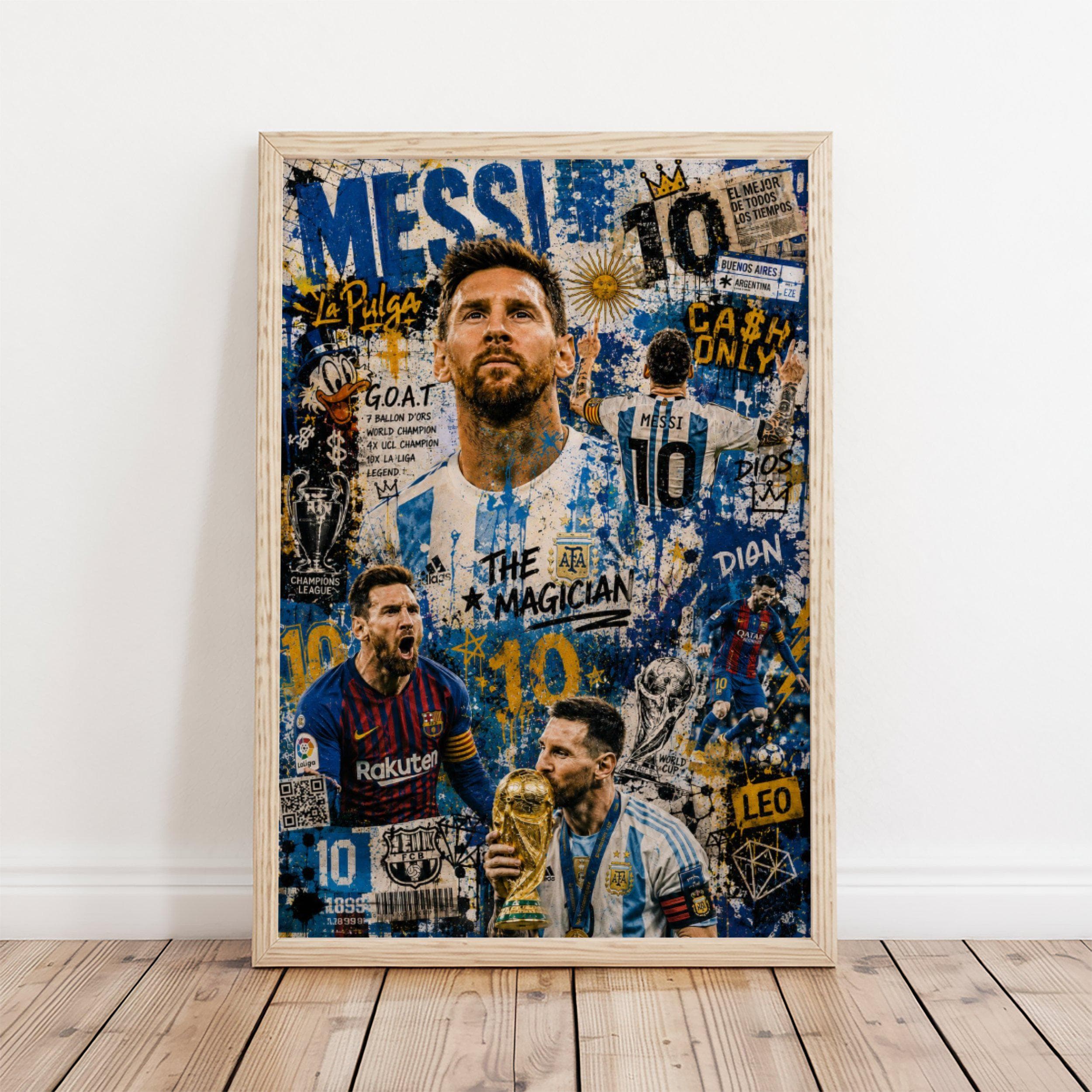 Lionel Messi GOAT Collage Poster, Argentina and Barcelona Football Wall Art