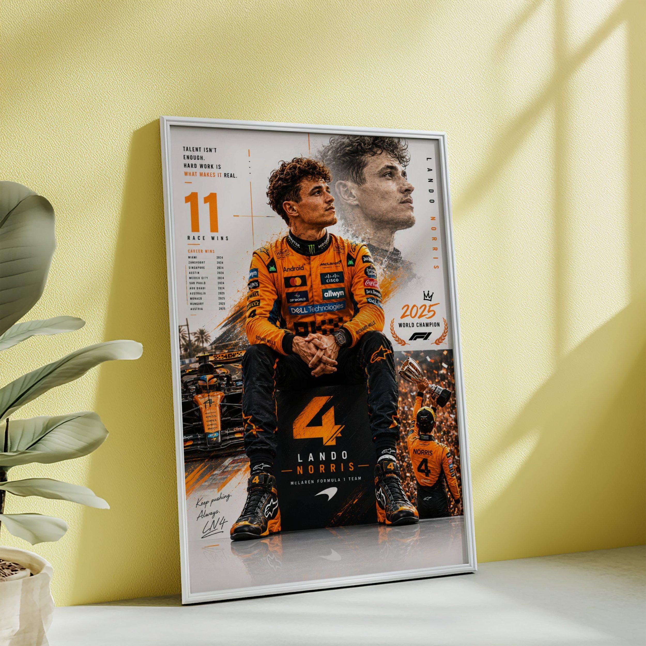 Lando Norris World Champion Poster, McLaren Formula 1 Wall Art, F1 Racing Print