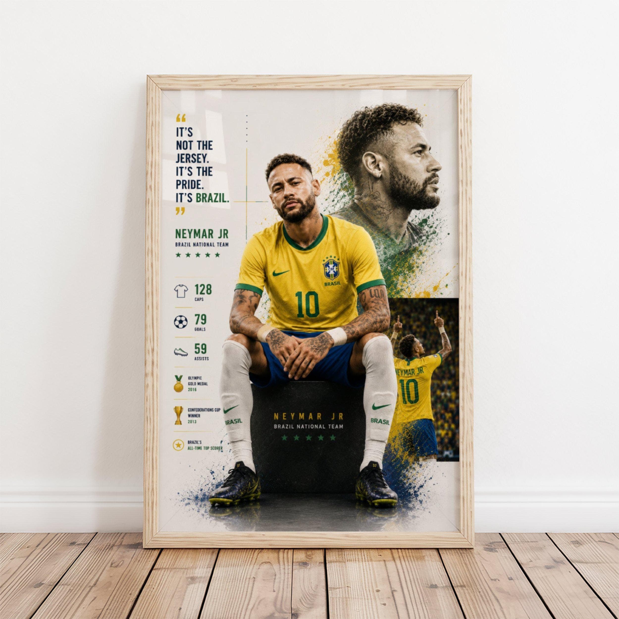 Neymar Jr Brazil Poster, Football Wall Art, Soccer Fan Gift, Sports Room Decor