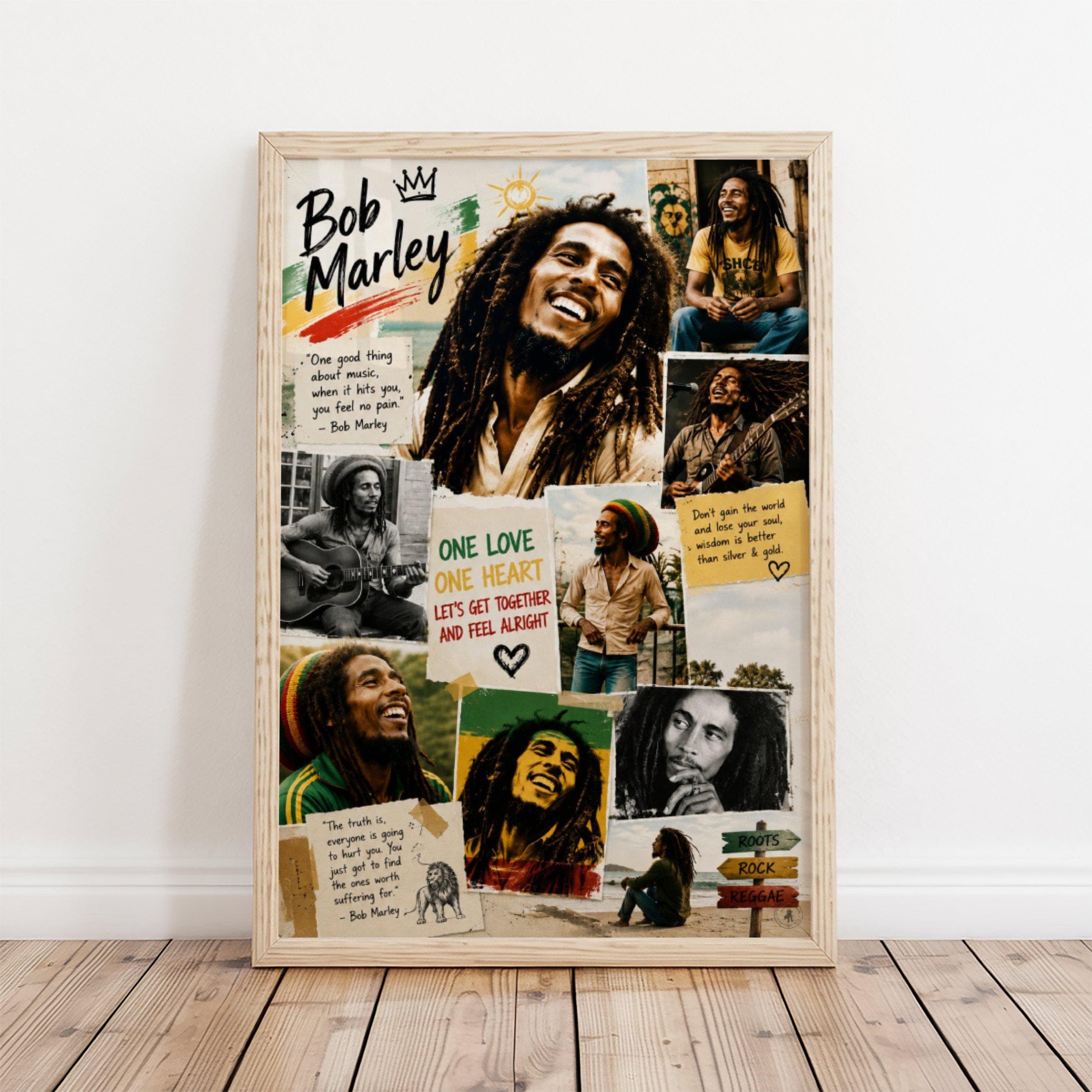 Bob Marley Collage Poster, Reggae Legend Wall Art, One Love Music Print, Vintage Music